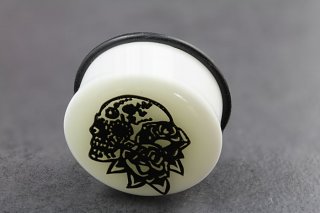 Acrylic Glow in the Dark Flower Skull Plugs