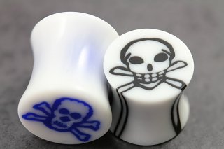 Acrylic Skull Inlay Flared Plugs