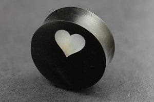 Areng Wood with Mother of Pearl Heart Flared Plugs