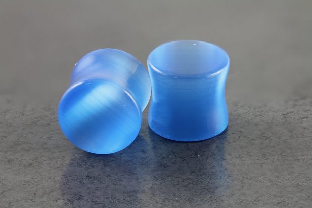 Blue Cats Eye Glass Plugs