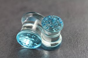Blue Honeycomb Glass Flared Plugs