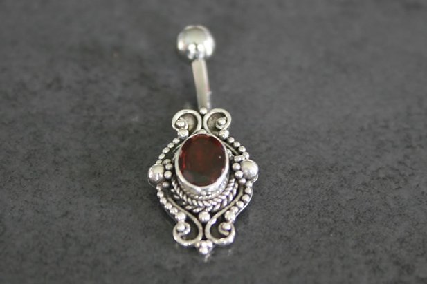 Garnet Flower Belly Ring