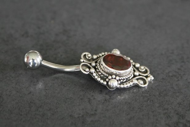 Garnet Flower Belly Ring