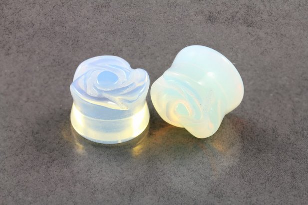 Opalite Blue Rose Carved Stone Plugs