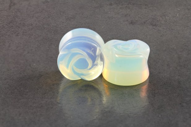Opalite Blue Rose Carved Stone Plugs