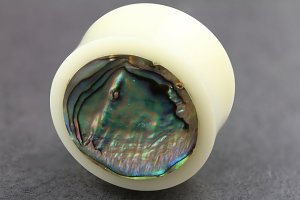 Organic Bone with Abalone Inlay Plugs