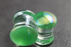 Pearl Green Glass Flared Plugs